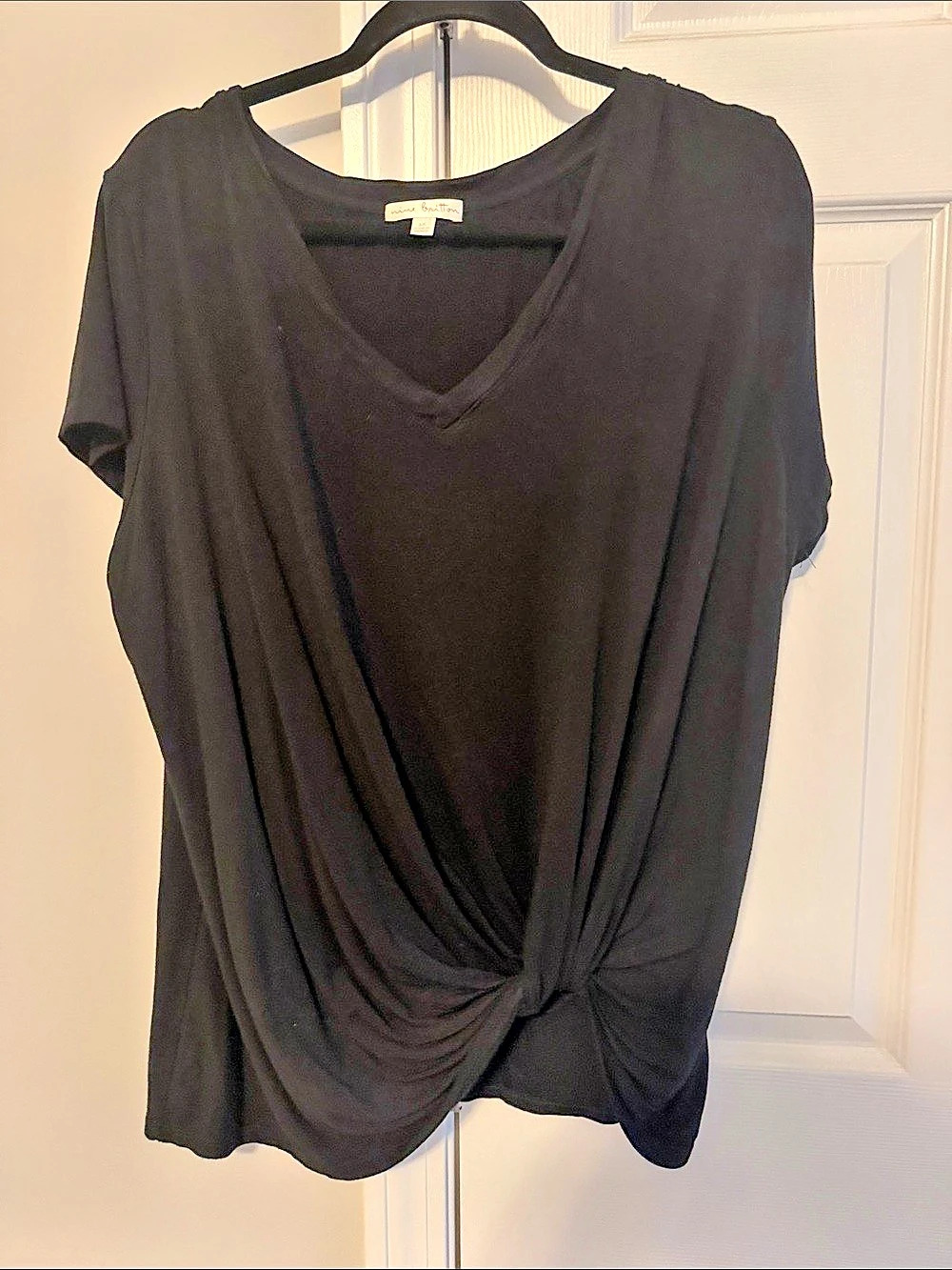 Nine Britton Black Short Sleeve Knot Top Size 1X